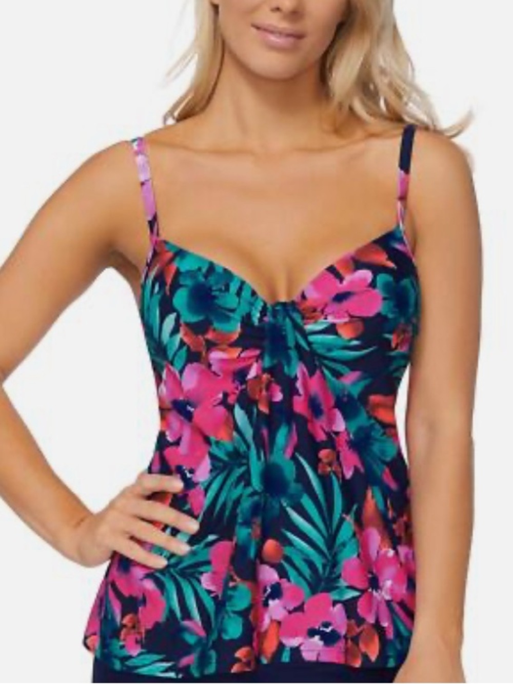 NWT Island Escape Tropical Floral Underwire Tankini Top - 15" P2P